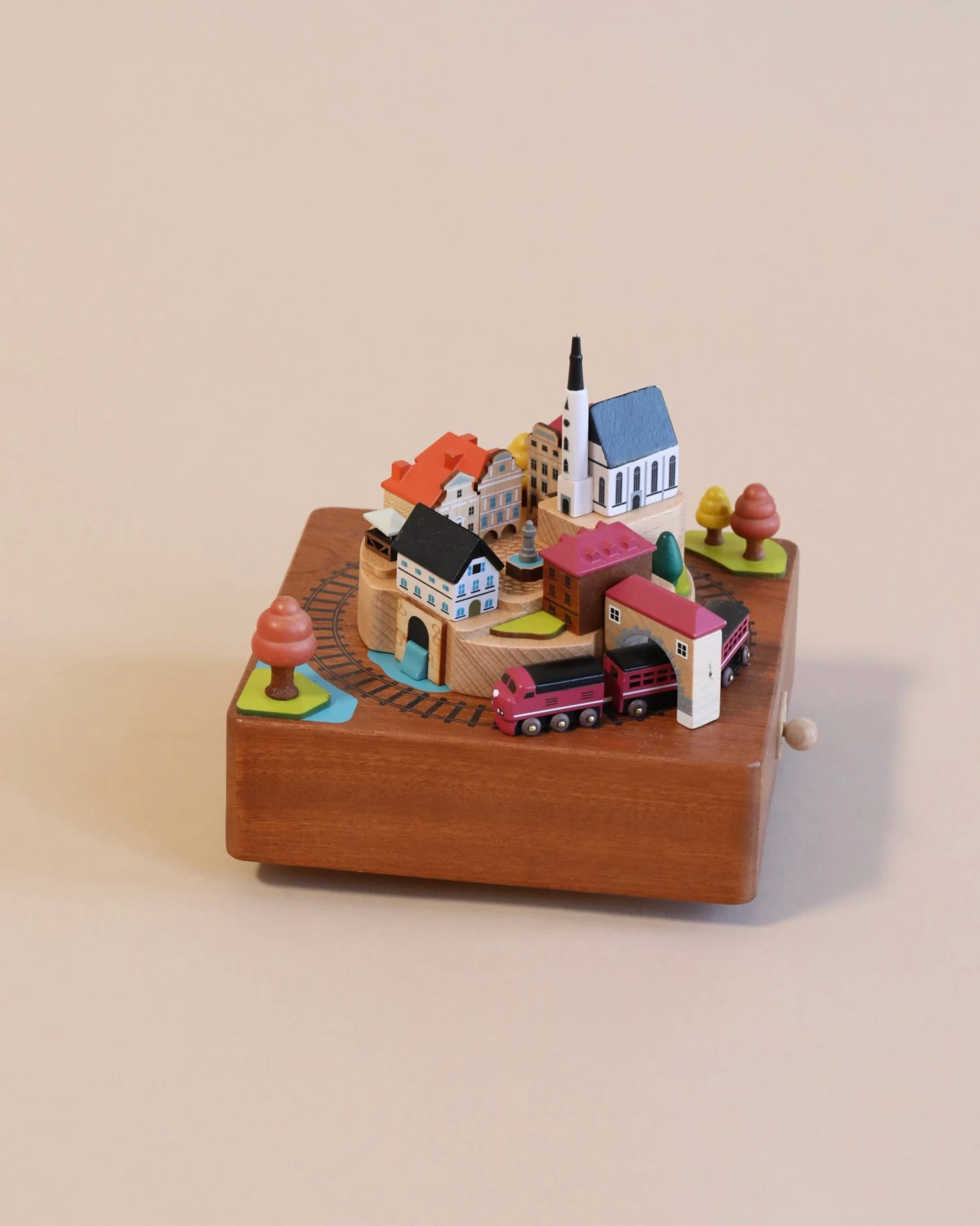 Wooden Train Music Box - European Town