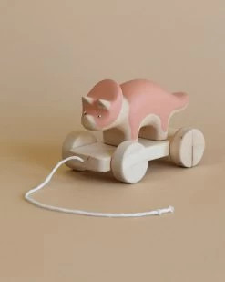 Handmade Wooden Triceratops Dinosaur Push Toy With Built-In Magnets