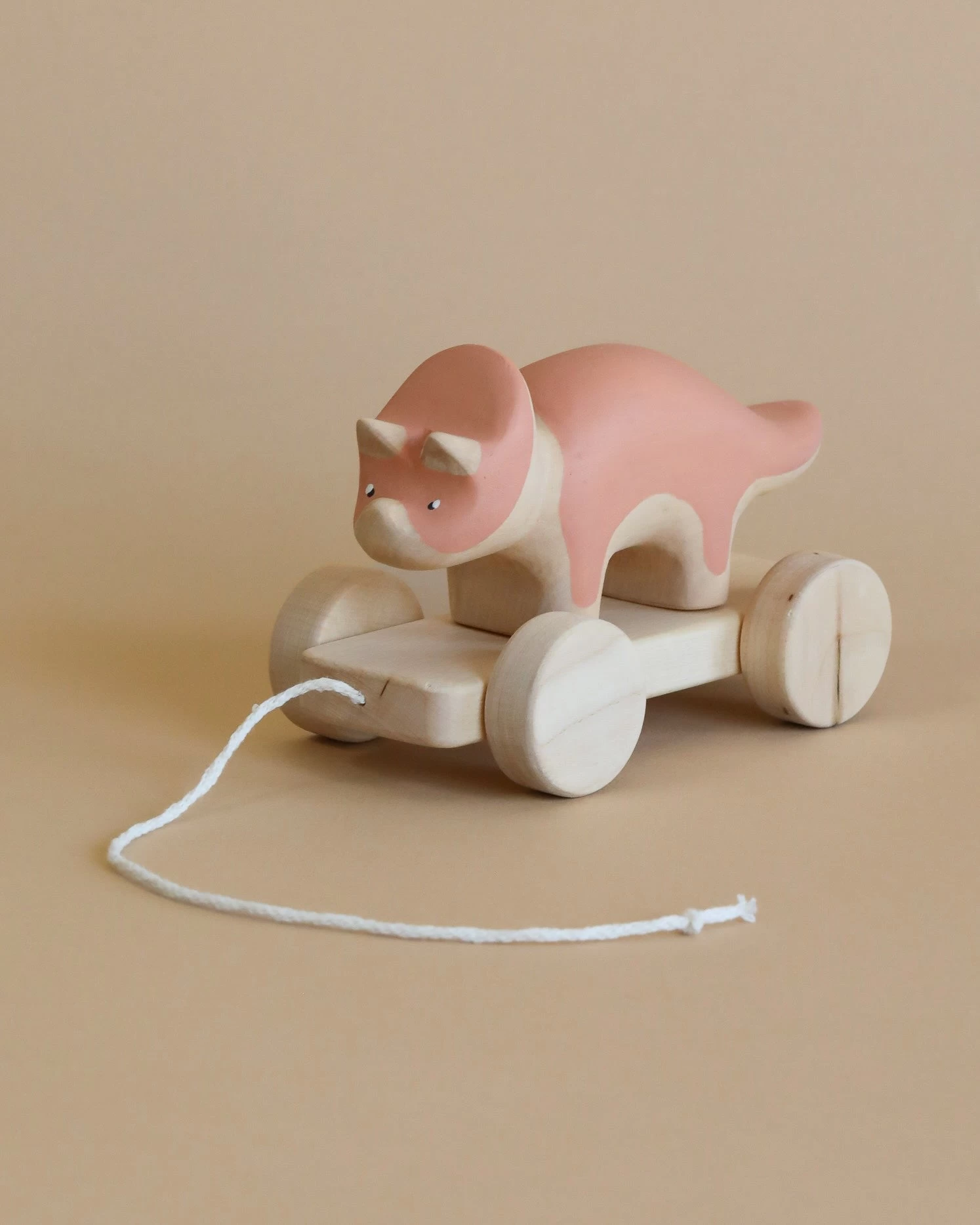 Handmade Wooden Triceratops Dinosaur Push Toy With Built-In Magnets