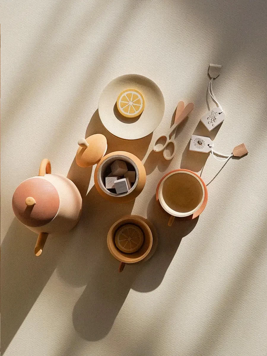 Handmade Wooden Tea Set - Flower - Image 8